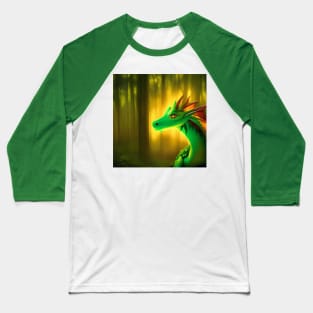 Green Fairy Dragon in the Forest Baseball T-Shirt